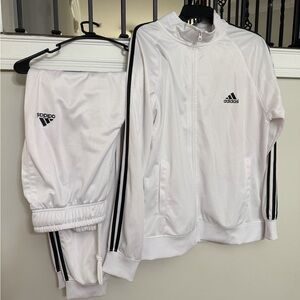adidas White Track Jacket and Pants with Black 3-Stripe